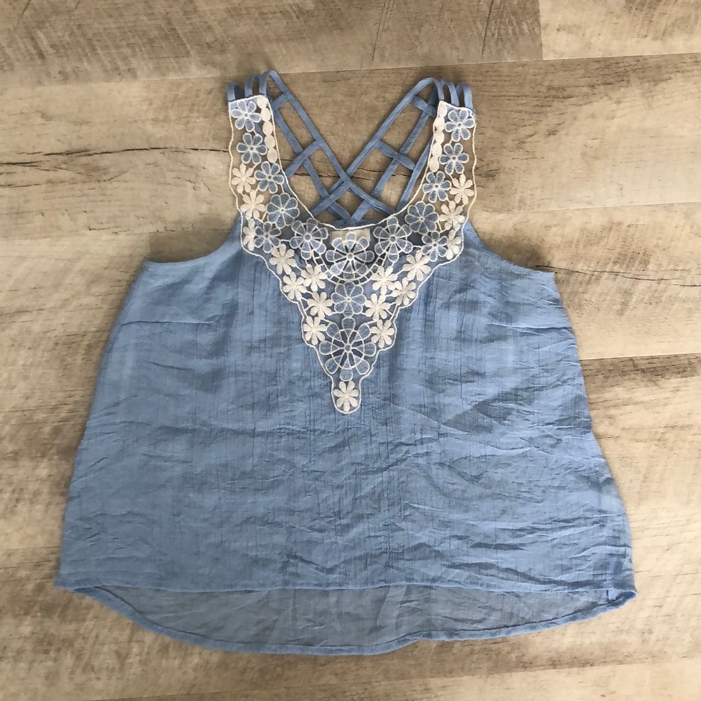Floral Tank Top with Cross-Hatch back